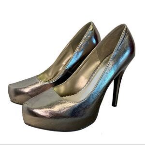 QUPID dark silver metallic chrome platform high heels size 9